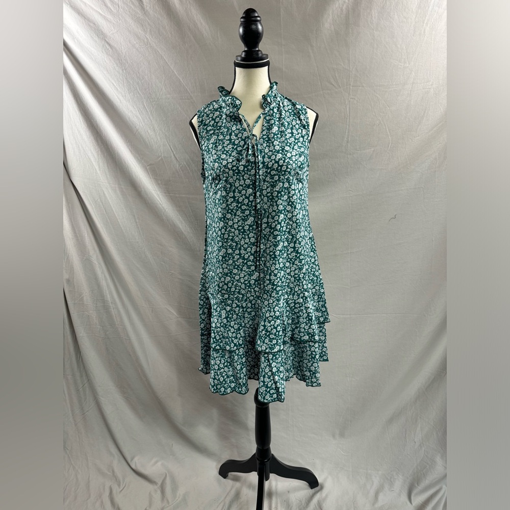 Green Floral Print Collar And Ruffle Trim Hem Dress - Picture 6 of 8